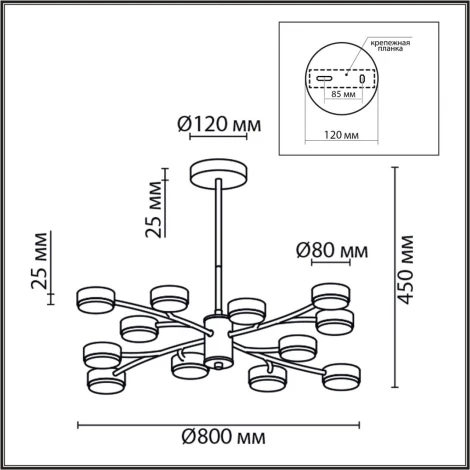 Потолочная люстра на штанге Lumion Torina 8117/12 черный, металл LED GX53 12*7W 220V