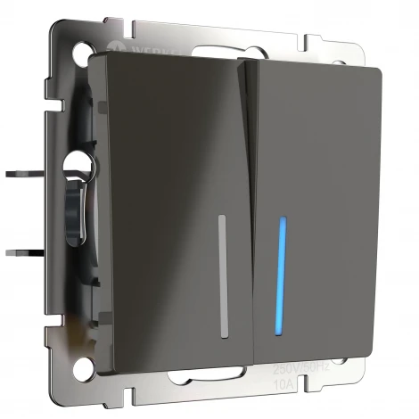 Выключатель двухклавишный проходной с подсветкой (серо-коричневый) WL07-SW-2G-2W-LED (a035911)