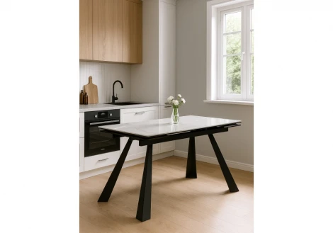 Кухонный стол Woodville Маунт 140x80 белый мрамор / черный