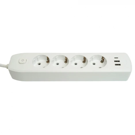 Удлинитель 4-х местный 2хUSB Type A+C 3 метра (белый) Stekker Home 49978