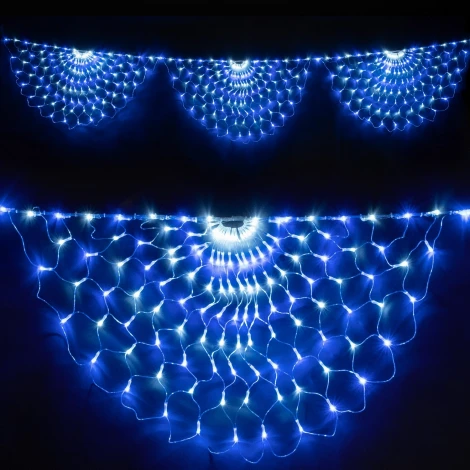 Светодиодная Сеть Радужная 3 x 0,5 м Бело-Синяя, 384 LED, Провод Прозрачный Силикон, IP65