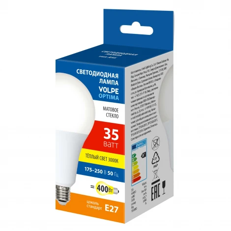 Лампа светодиодная матовая, теплый белый свет 3000K Volpe Optima LED-A95-35W/3000K/E27/FR/SLS