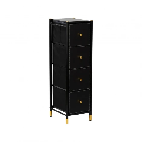 Комод Leset Нирита/Хайди узкий 4 ящика (Сталь,Экокожа,ЛМДФ/Черный) арт.2500000252280