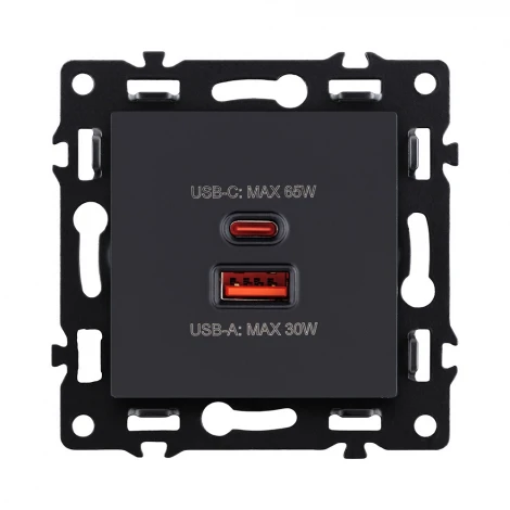 Розетка USB A+C 65W черный Kollinger Asthetik AS-024BK