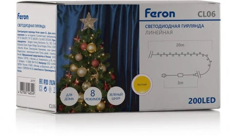 Светодиодная гирлянда Feron 32314 CL06 линейная желтый c питанием от сети, с контроллером