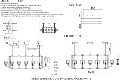 Подвесная люстра большая Crystal Lux Nicolas SP12 L1600 NICKEL/WHITE