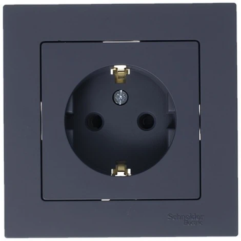 Розетка встраиваемая с заземлением и шторками (грифель) Systeme Electric AtlasDesign ATN000745