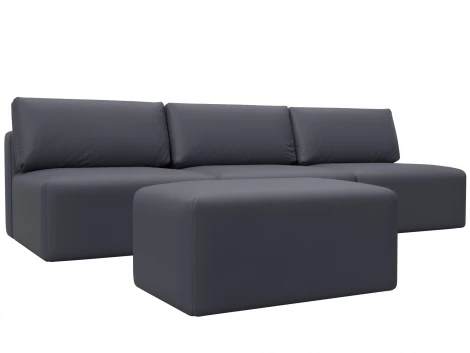 Диван прямой модульный с пуфом Лига-060 НПБ Лонг (ЛДСП,Брус,Фанера/Пластик/Экокожа/Серый) Лига Диванов 130059