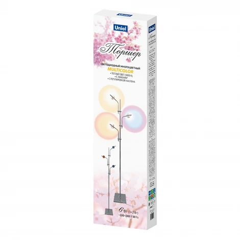 Торшер светодиодный, c регулировкой наклона, с линзами, сменные светофильтры в/к Uniel ULM-T641 3x2W/3000K CHROME MULTICOLOR