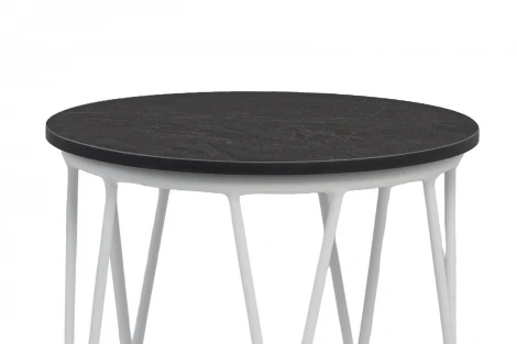 "Перу" журнальный стол из HPL круглый Ø40 H55, каркас из алюминия белый (RAL 9016) муар, цвет столешницы "серый мрамор" 4SIS D3102H-D40-Al-PER(Ral9016Mua)-4sis