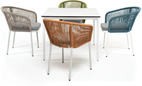 "Аркобалено" обеденная группа на 4 персоны со стульями "Марсель", каркас белый, роуп цветной 4SIS арт.УТ-00005979