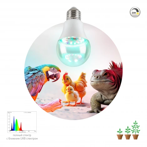 Лампа для птиц и рептилий с UVB спектром ЭРА FITO-Dim 9W Chicken E27