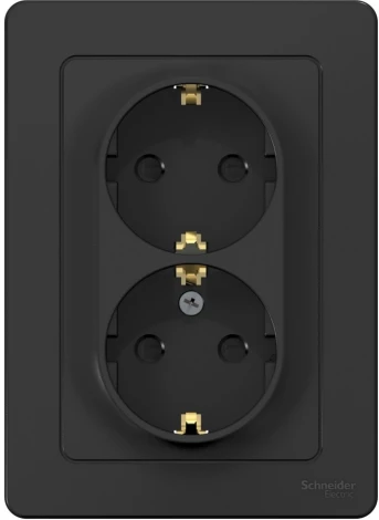 Розетка встраиваемая двойная с заземлением и шторками (антрацит) Systeme Electric Blanca BLNRS001126