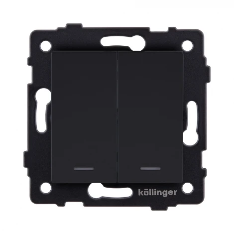 Выключатель 2-клавишный проходной 10А/250В с LED подсветкой, черный матовый Kollinger REA-S-010BM для Aspekt, Eleganz, Reflex
