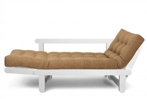 Кушетка Arsko Сламбер белая эмаль бежевая клетка рогожка