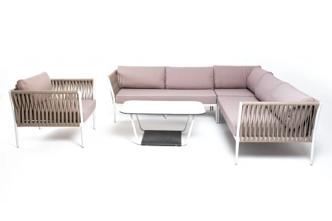 Модульная лаунж-зона из роупа (веревки), каркас из алюминия 4SIS Касабланка KAS-S5C1T1-5-SET