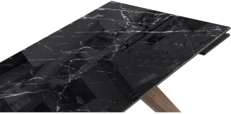 Стеклянный стол Woodville Морсби 140х80х76 черный мрамор / орех кантри 532398