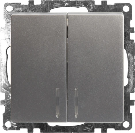 Выключатель двухклавишный с подсветкой (серебро) Stekker Катрин 39579