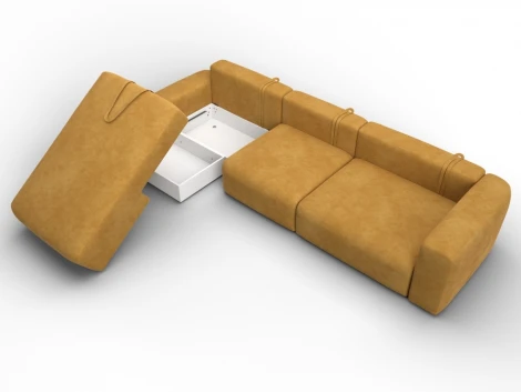 Диван угловой Лига-066 НПБ Лонг угол левый (ЛДСП,Фанера,Брус,Велюр/Желтый) Лига Диванов 131216L