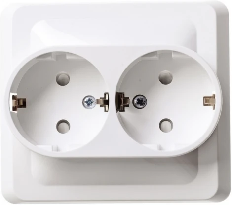 Розетка встраиваемая двойная с заземлением и шторками (белый) Systeme Electric Этюд PC16-008B