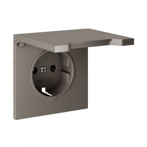 Накладка для розетки с заземлением защитными шторками и крышкой (капучино) Voltum S70 VLS000814