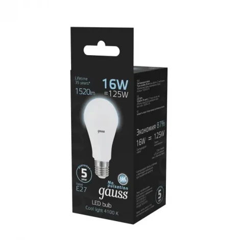 Лампочка светодиодная E27 16W 220V 4100K Gauss 102502216