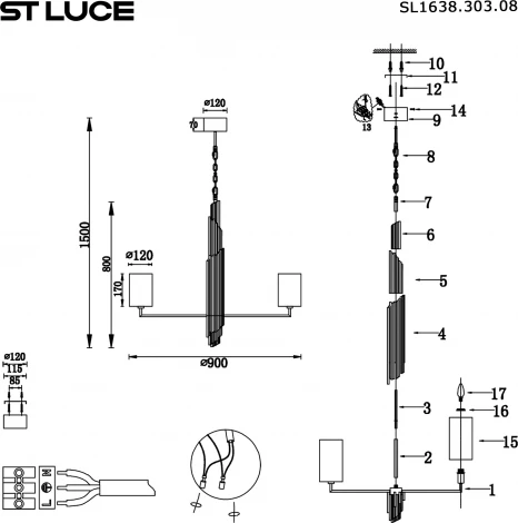 Подвесная люстра ST Luce Gloria SL1638.303.08 Латунь/Серый E14 8*42W (220V, на цепи)