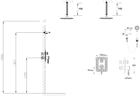 Душевой комплект Bronze de Luxe Windsor 10138/1R С ВНУТРЕННЕЙ ЧАСТЬЮ