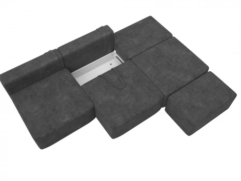 Диван прямой модульный с пуфом Лига-060 НПБ Лонг (ЛДСП,Брус,Фанера/Пластик/Велюр/Темно-серый) Лига Диванов 129489