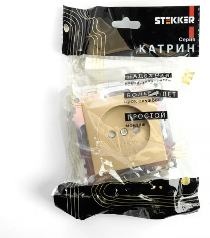 Розетка без заземления со шторками (золото) Stekker Катрин 49223