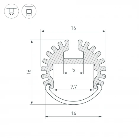 Профиль ARH-ROUND-D16-2000 ANOD (Arlight, Алюминий) 039217 ARH-ROUND