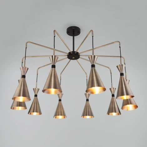 Умная потолочная люстра Wi-Fi на штанге Bogate's Glustin 316/10 латунь / черный (220V, управление смартфоном, голосовое управление, умный дом - Minimir Home, Алиса, Маруся, Салют)