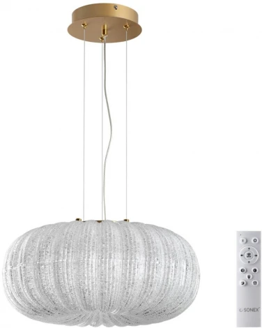 Подвесной светильник Sonex Angelo 7720/36L металл/стекло/прозрачный/золотой LED 36Вт 3000-6500K D400 IP20 пульт ДУ (220V, на тросе, шар)