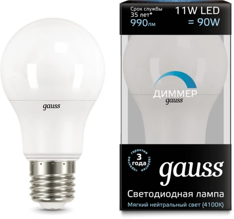 Лампочка светодиодная E27 11 Вт 990 lm 4100K нейтральное белое свечение Gauss 102502211-D