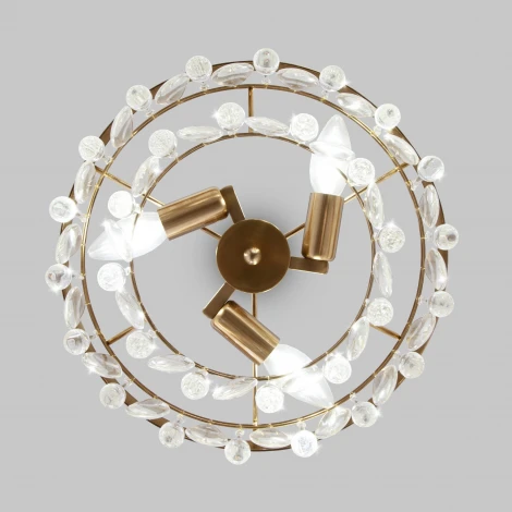 Подвесная люстра Wi-Fi на штанге хрустальная Eurosvet Sophie 60165/3 латунь (220V, управление смартфоном, голосовое управление, умный дом - Minimir Home, Алиса, Маруся, Салют)