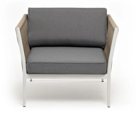 "Касабланка" кресло плетеное из роупа, каркас алюминий светло-серый (RAL7035) муар, роуп серо-коричневый 23мм, ткань серая 017 4SIS арт.УТ-00006194