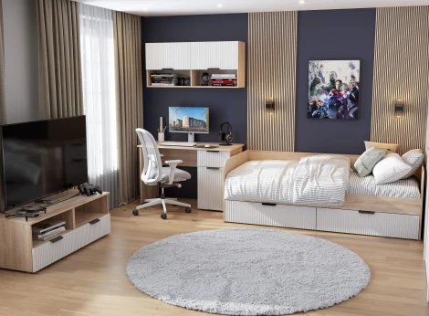 Кровать Woodville Стокгольм КРД03-90 90х200 дуб сонома / line софт пломбир