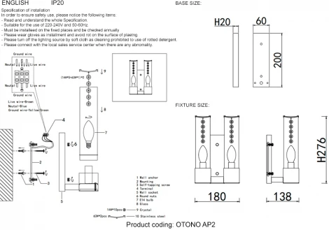 Бра Crystal Lux Otono AP2 BRASS/TRANSPARENTE (220V, круглые)