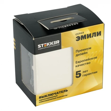 Выключатель одноклавишный (белый фарфор, soft touch) Stekker Эмили 50230