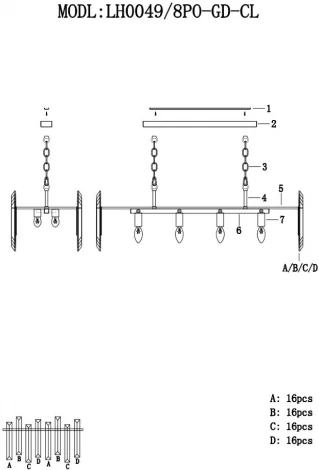 Подвесная люстра Lumien Hall Laurina LH0049/8PO-GD-CL