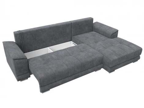 Диван угловой НордСтар правый угол (ДСП,Брус/Пластик/Велюр/Темно-серый) Лига Диванов 127935