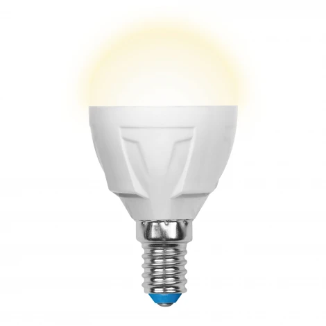 Лампочка светодиодная шар белая E14 7W 3000K Uniel LED-G45 7W/WW/E14/FR PLP01WH