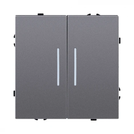 Выключатель 2-клавишный проходной 10А/250В с LED подсветкой, серый Kollinger Eclipse EC-011GY