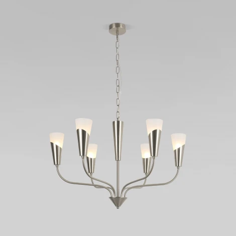 Подвесная люстра Wi-Fi Eurosvet Rhyton 60167/6 никель (220V, управление смартфоном, голосовое управление, умный дом - Minimir Home, Алиса, Маруся, Салют, на цепи)