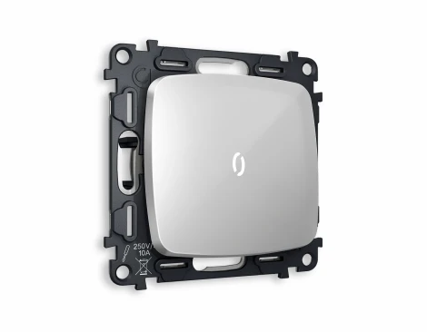 Комплект механизма Ambrella Volt 1-клавишного проходного выключателя с подсветкой 3200K OMEGA MO402035 Серебро глянец QUANT