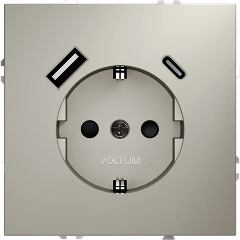 Розетка с заземлением, шторками и USB Type A+С (кашемир) Voltum S70 VLS040503