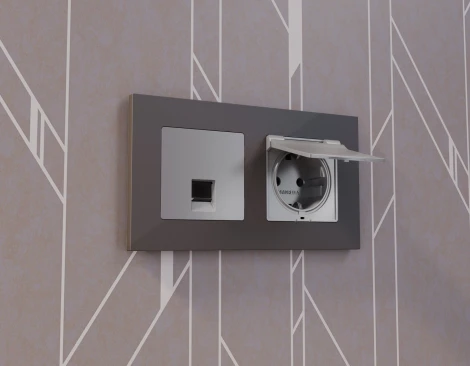 Лицевая панель Ambrella Volt ALFA (Сталь матовый) для компьютерной/телефонной розетки RJ-45/RJ-11 QUANT AP5120