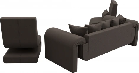 Набор Волна-1 (диван, 2 кресла) (Коричневый/Рогожка) Лига Диванов арт.125324