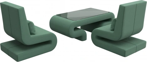 Набор Волна-3 (стол, 2 кресла) (Зеленый/Рогожка) Лига Диванов арт.125333