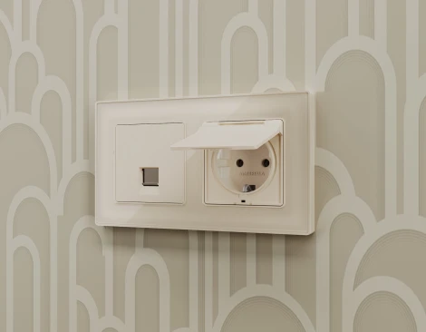 Комплект механизма Ethernet RJ-45 розетки экранированной с автоматической защитной шторкой встраиваемый (бежевый матовый) Ambrella Volt QUANT MA332005